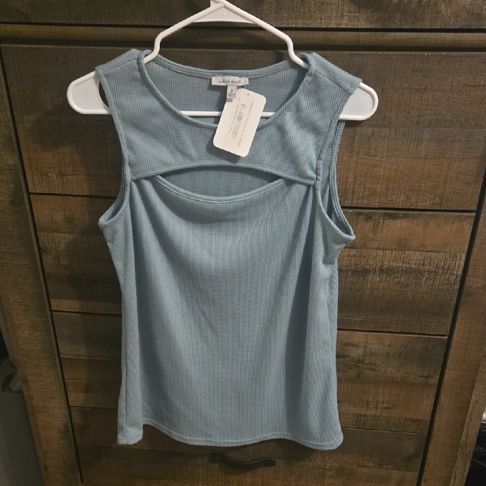 White Birch Blue Gray Ribbed Cut Out Tank Top